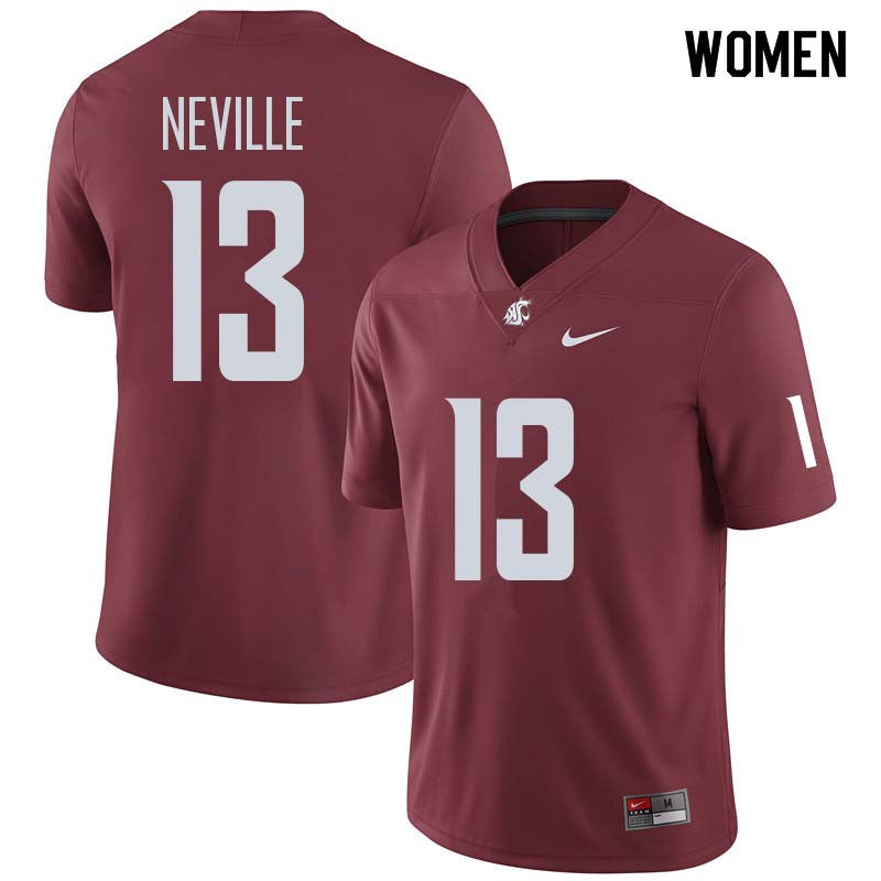 Women #13 Connor Neville Washington State Cougars College Football Jerseys Sale-Crimson - Click Image to Close